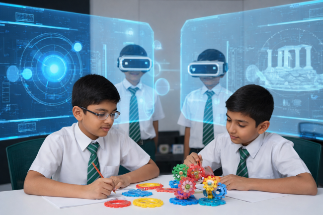 Students using VR in Smart Suite Classroom at IDPS Nandyal